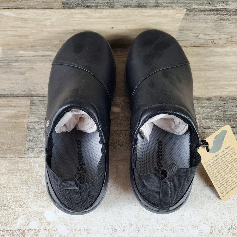 Spenco Brooklyn Convertible Women Shoe Sz 5 B Black Leather Elastic Gore Slip On
